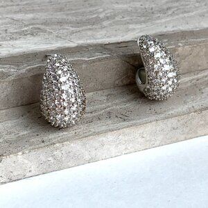 NEW~ Anthropologie The Petra Pavé Crystal Large Silver Drop Earrings